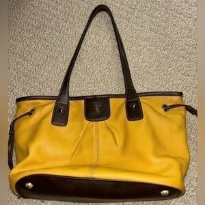 Tignanello Mustard Side Drawstring Shoulder/ Handbag purse EUC